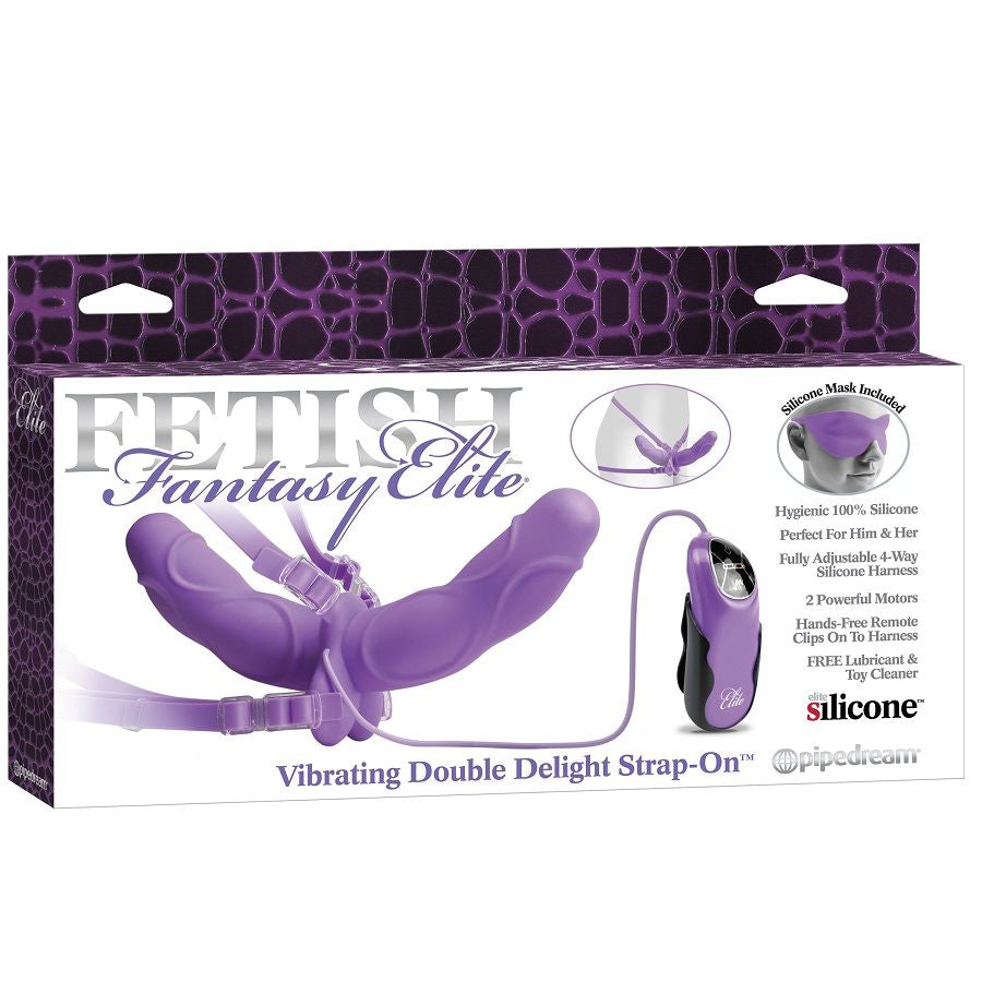 FETISH FANTASY ELITE - VIBRATING DOUBLE DELIGHT STRAP-ON PURPLE - Infernum Store