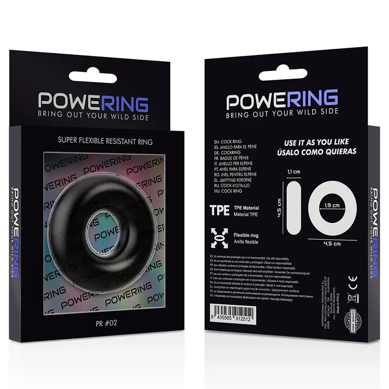 POWERING - ANEL PARA O PÉNIS SUPER FLEXÍVEL E RESISTENTE 4,5 CM PRETO - Infernum Store