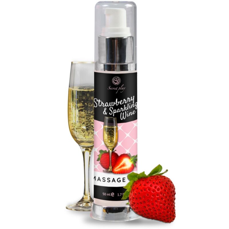 SECRETPLAY - ÓLEO DE MASSAGEM MORANGO E VINHO ESPUMANTE 50 ML - Infernum Store