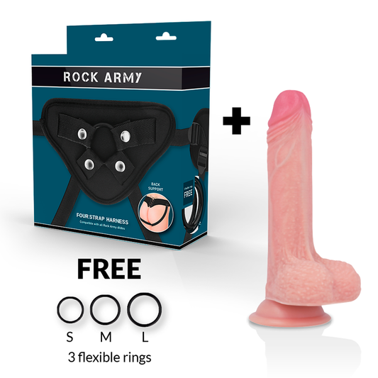 ROCKARMY - ARNÊS + SILICONE LÍQUIDO PREMIUM MUSTANG REALISTA 18 CM -O- 4.14 CM - Infernum Store