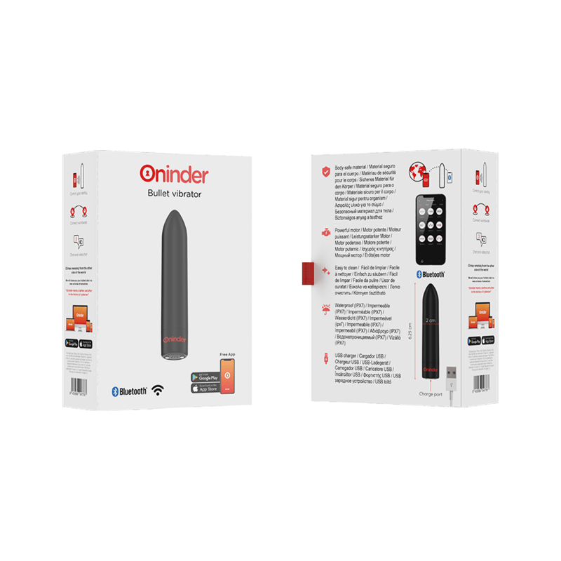 ONINDER - BERLIN BULLET VIBRADOR PRETO 9 MODOS 8,5 X 2 CM - APLICATIVO GRATUITO - Infernum Store