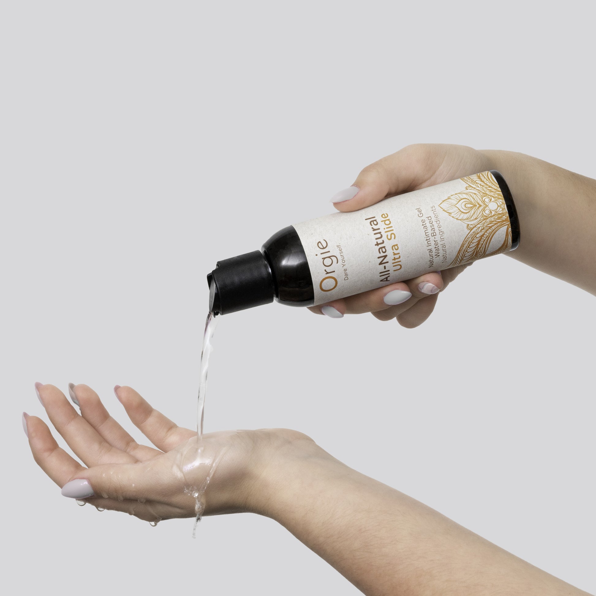 Water-based intimate gel formulated with natural ingredients, Ultra Slide is less dense than other gels and extra sliding