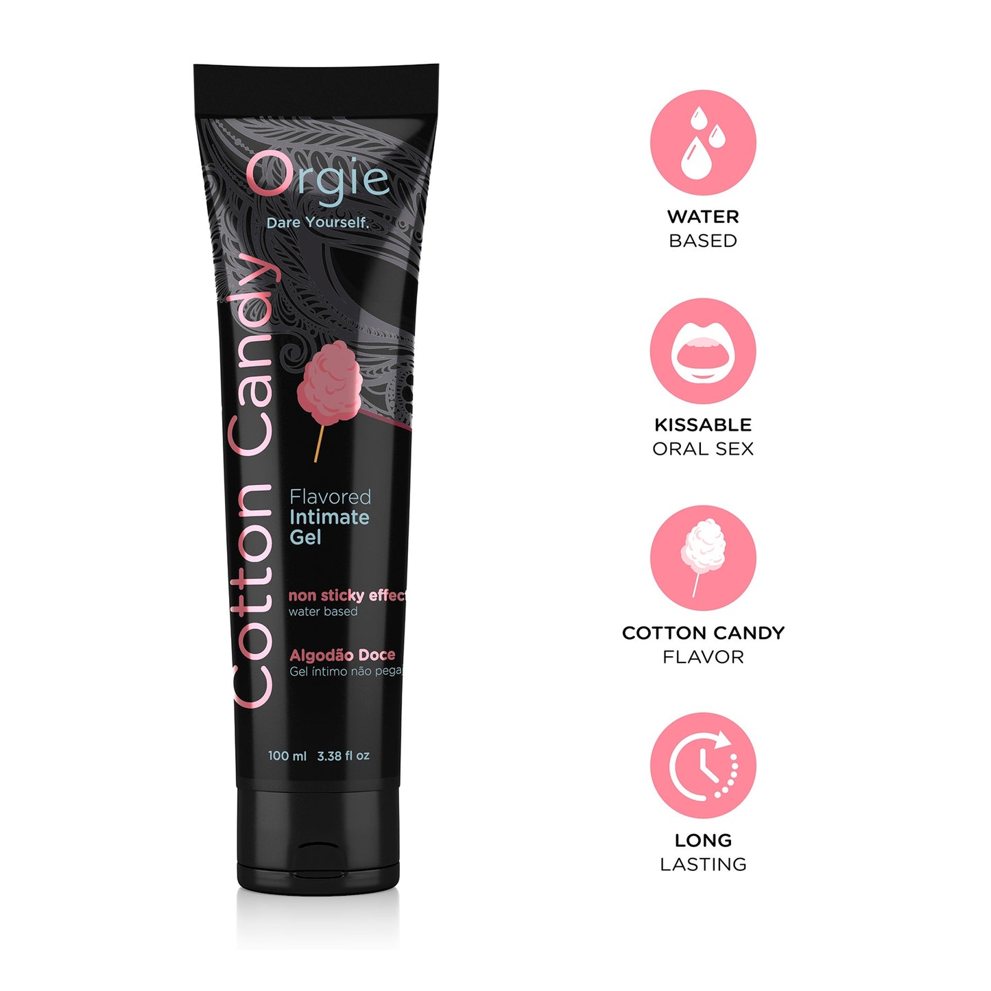 Lube Tube Cotton Candy is a kissable water-based intimate gel with cotton candy scent and flavor