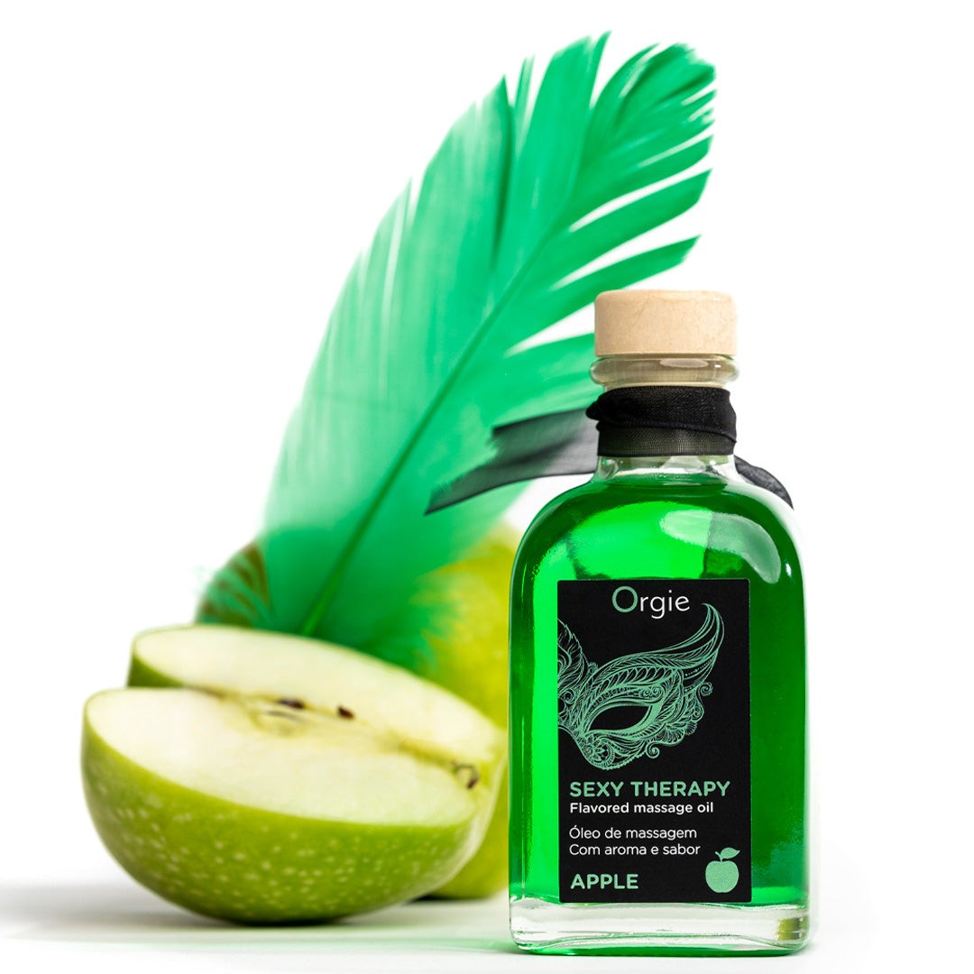 Sexy Therapy Kissable Massage Oil Apple is for massaging, kiss, and lick small areas, the erogenous zones