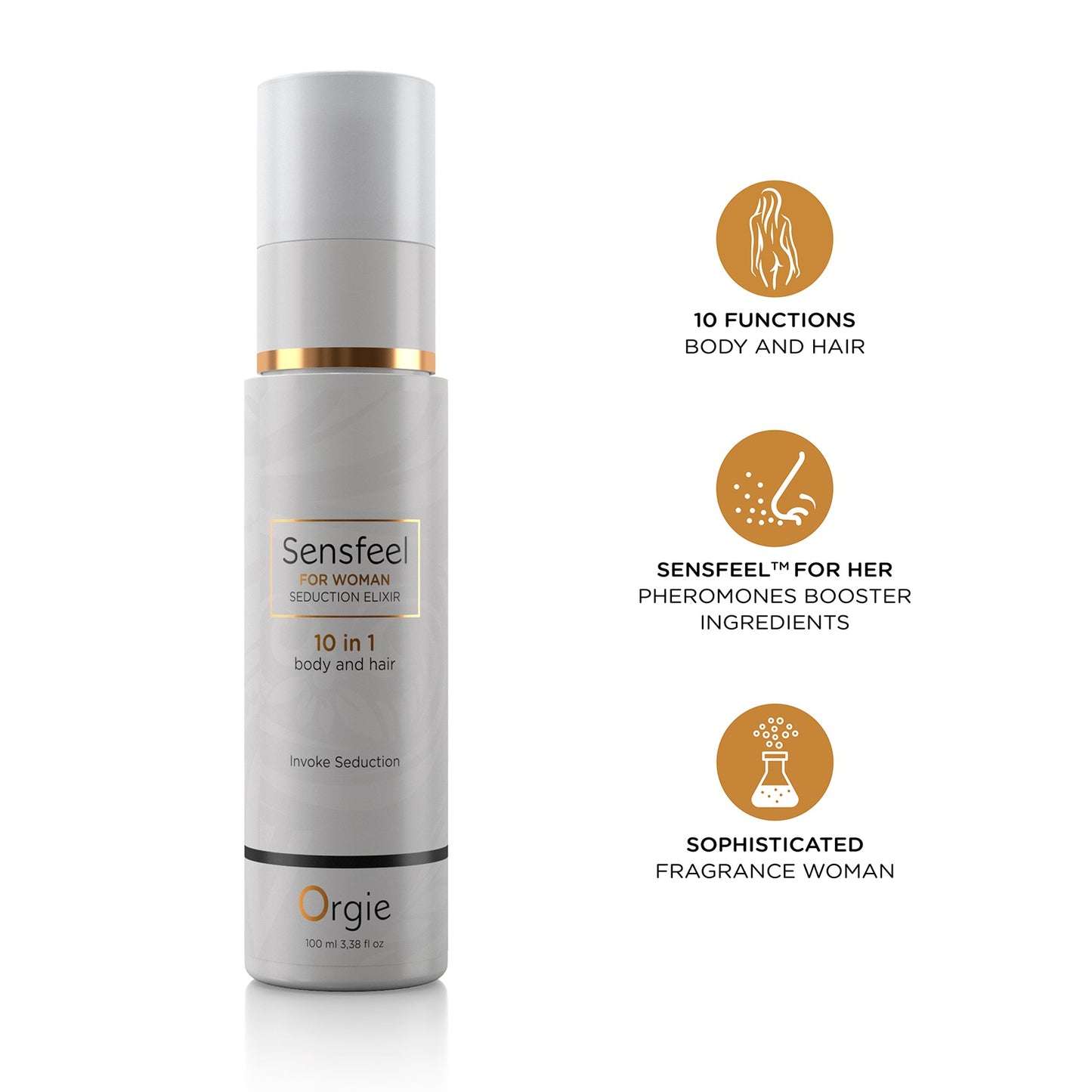 Pheromone body and hair lotion formulated with the natural-based pheromone booster ingredient Sensfeel for Her™ and seductive