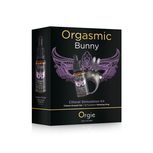 The Orgasmic Bunny brings the best of the classic Orgasm Drops Clitoral Arousal Gel and a rabbit-shaped vibrating ring with 1