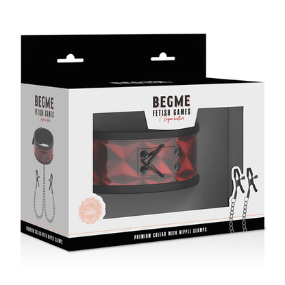 BEGME - RED EDITION COLLAR WITH NIPPLE CLAMPS WITH NEOPRENE LINING