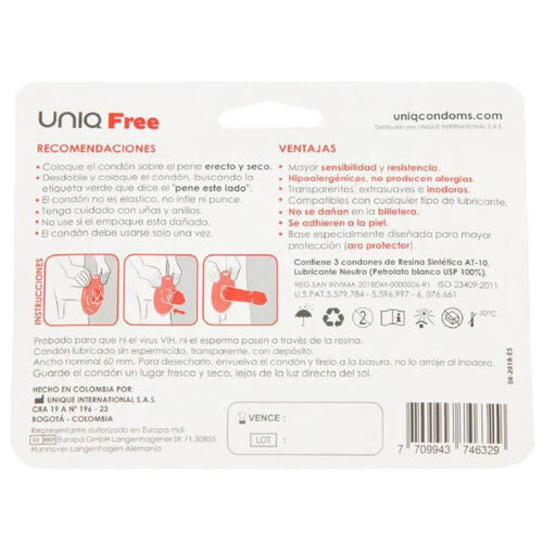 UNIQ - FREE LATEX FREE CONDOMS WITH PROTECTIVE RING 3 UNITS