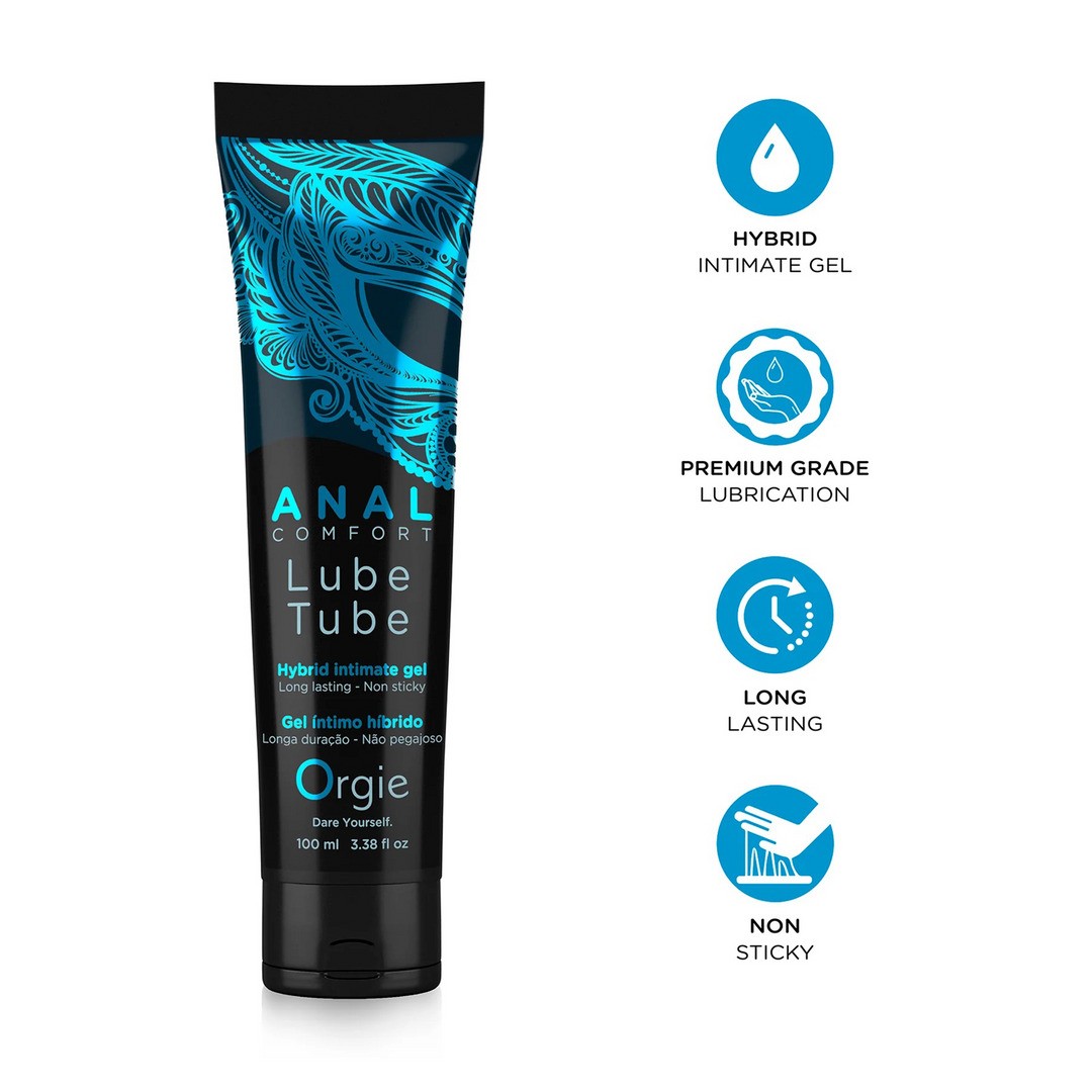 Lube Tube Anal Comfort is a hybrid intimate gel due to its water-based formula combined with other ingredients that simulate 