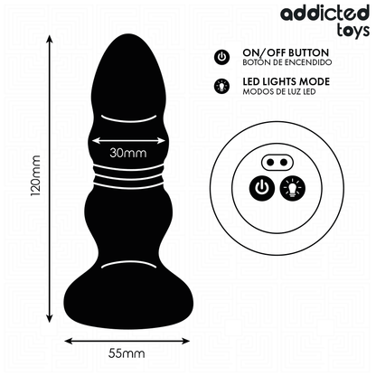 ADDICTED TOYS - PLUG ANAL GIRATÓRIO VIBRATÓRIO COM LUZ LED E CONTROLE REMOTO - Infernum Store