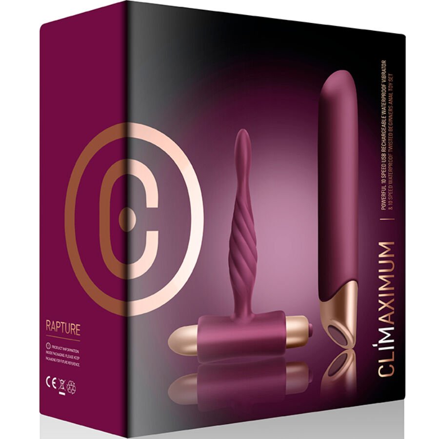 CLIMAXIMUM - KIT RAPTURE VIBRADOR CLÁSSICO + PLUG ANAL PARA INICIANTES - Infernum Store