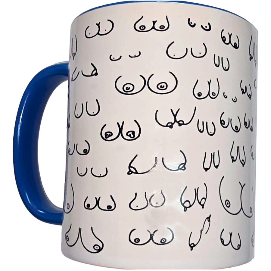 DIABLO PICANTE - WHITE BOOBS MUG WITH BLUE HANDLE 370 ML - Infernum Store