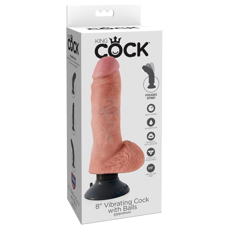 KING COCK - DILDO VIBRANTE COM TESTÍCULOS 20.3 CM NATURAL - Infernum Store