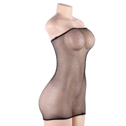 QUEEN LINGERIE - VESTIDO CORPO REDE COM DIAMANTES S/L