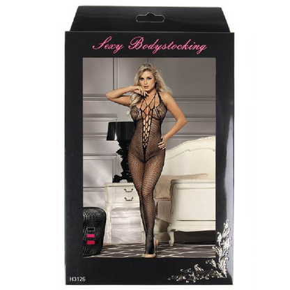 QUEEN LINGERIE - HALTER NECK E OPEN BACK BODYSTOCKING S/L