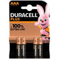 DURACELL - BATERIA ALCALINA PLUS POWER 100 AAA LR03 4 UNIDADE