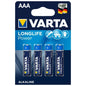 VARTA - BATERIA ALCALINA DE POTÊNCIA LONGLIFE AAA LR03 4 UNIDADE