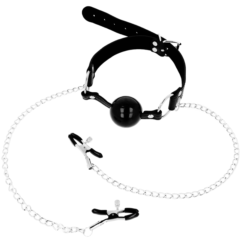 OHMAMA FETISH - BLACK BALL GAG WITH NIPPLE CLAMPS