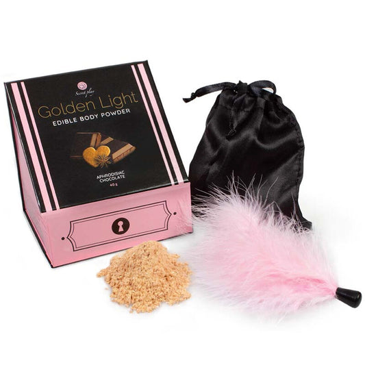 SECRETPLAY - GOLDEN LIGHT KIT APHRODISIAC CHOCOLATE EDIBLE POWDER & FEATHER