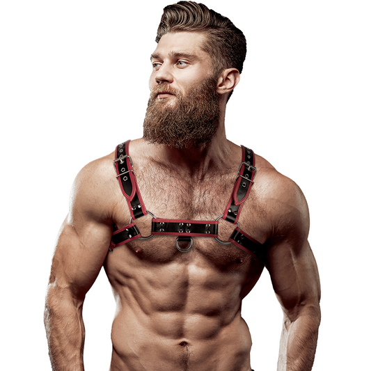 FETISH SUBMISSIVE ATTITUDE - MEN'S ECO-LEATHER CHEST HARNESS BLACK/RED