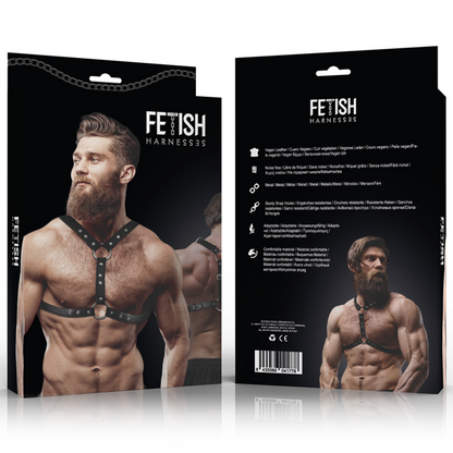 FETISH SUBMISSIVE ATTITUDE - ARNÊS DE PEITO DE COURO ECO COM APOIO DUPLO E PREGOS PARA HOMENS