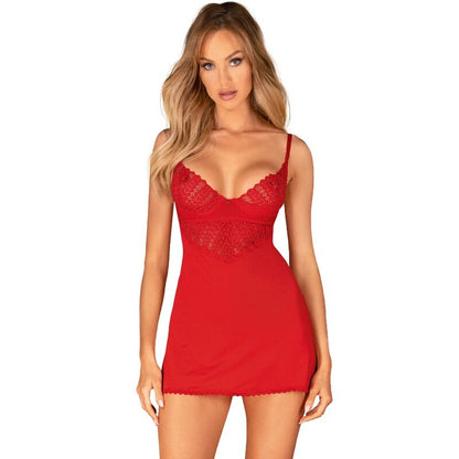 OBSESSIVE - INGRIDIA CHEMISE & TANGA RED XL/XXL