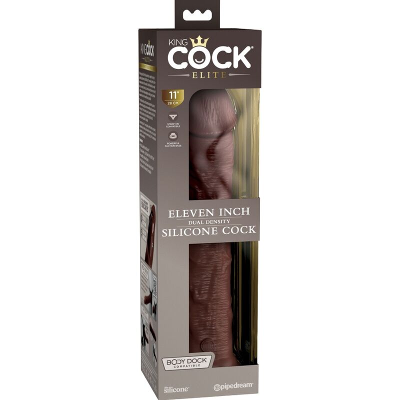 KING COCK - ELITE DILDO DE SILICONE REALISTA 28 CM MARROM - Infernum Store