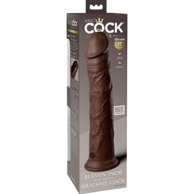 KING COCK - ELITE DILDO DE SILICONE REALISTA 28 CM MARROM - Infernum Store