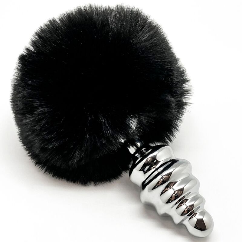 ALIVE - PLUG DE PRAZER ANAL ESPIRAL METAL FLUFFY PRETO TAMANHO S