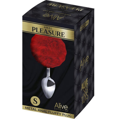 ALIVE - PLUG DE PRAZER ANAL METAL LISO FLUFFY VERMELHO TAMANHO S