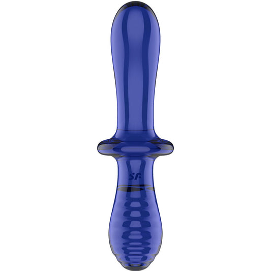 SATISFYER - DILDO DE CRISTAL DUPLO AZUL - Infernum Store