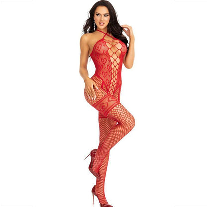 LEG AVENUE - BODYSTOCKING NECK HALTER HEARTS RED