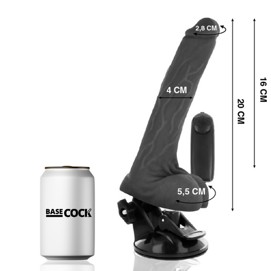 BASECOCK - REALISTIC BLACK REMOTE CONTROL VIBRATOR WITH TESTICLES 20 CM -O- 4 CM