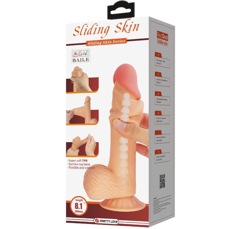 PRETTY LOVE - SÉRIE SLIDING SKIN DILDO REALÍSTICO COM VENTOSA DESLIZANTE PELE 20,6 CM