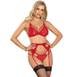SUBBLIME - CONJUNTO 3 PEAS SUTI + TANGA + LIGA DE RENDA VERMELHO L/XL