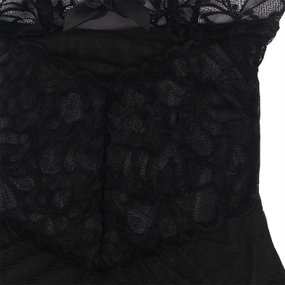 SUBBLIME - BABYDOLL COM ALAS AJUSTVEIS E RENDA TRANSPARENTE ESTAMPADO FLORAL PRETO S/M