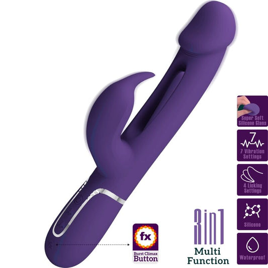 PRETTY LOVE - KAMPAS RABBIT 3 IN 1 MULTIFUNCTION VIBRATOR WITH TONGUE VIOLET