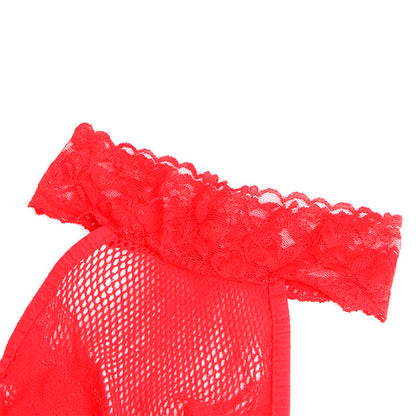 SUBBLIME - 952372 BODYSTOCKING SEM FUNDO DE REDE E RENDA COM GOLA ALTA VERMELHO TAMANHO ÚNICO