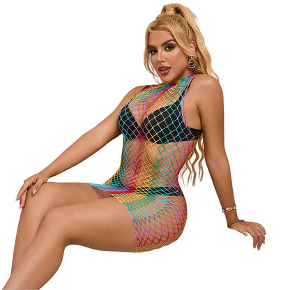 SUBBLIME - 952433 RAINBOW GOLA ALTA SEM MANGAS FISHNET VESTIDO TAMANHO ÚNICO