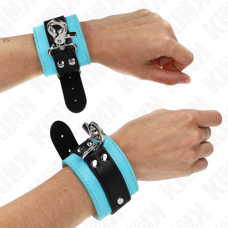 KINK - PREMIUM LOCKABLE WRIST RESTRAINTS BLACK / BLUE ADJUSTABLE 21-28 CM X 5.5 CM