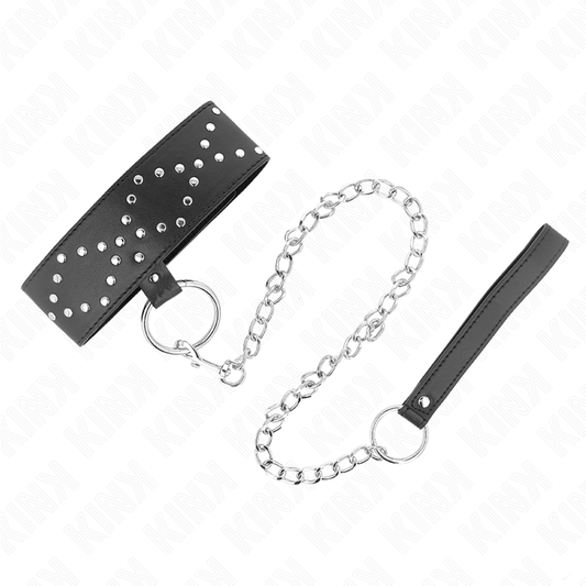 KINK - NECKLACE 65 CM WITH LEASH WITH SILVER STUDS MODEL 3 ADJUSTABLE 36-43 CM X 5 CM