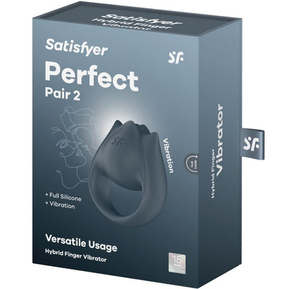 SATISFYER - PERFECT PAIR 2 MULTIVIBRANTES 2 EM 1 ANEL PARA PÊNIS E ESTIMULADOR DE DEDO CINZA