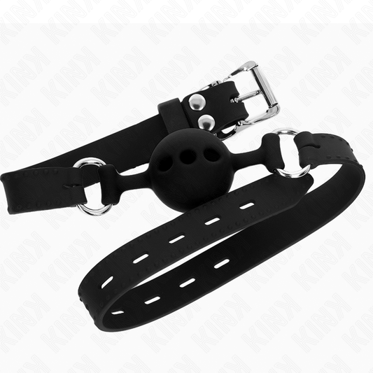 KINK - MORDAÇA COMPLETA DE SILICONE 55 x 2 CM COM BOLA DE 4 CM TAMANHO S PRETO AJUSTÁVEL 35-51 CM