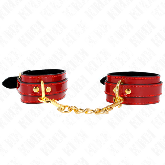 KINK - JOANNA ANGEL WRIST CUFFS RED ADJUSTABLE WITH GOLD CHAIN 16.5-26 CM X 4 CM