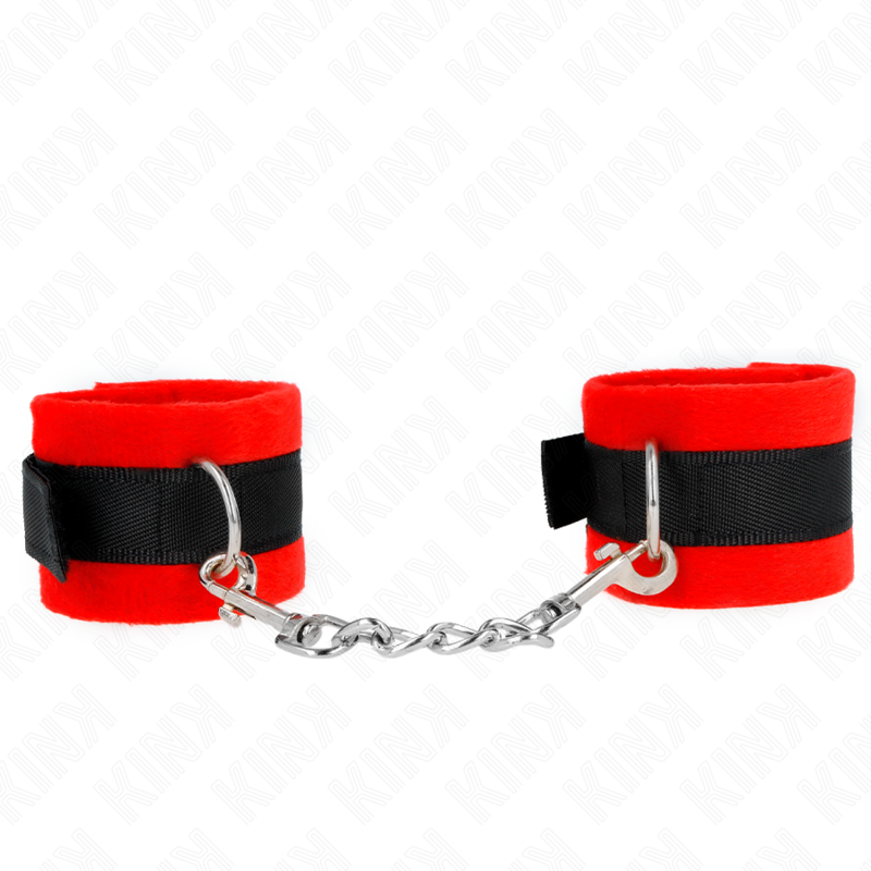 KINK - BEGINNER FUR HAND CUFFS BLACK-RED 30 X 7 CM