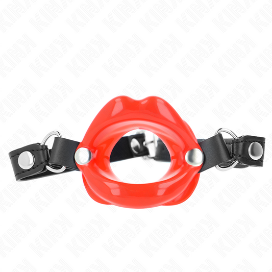 KINK - LIP 8 CM GAG WITH RED LEATHERETTE STRAP 63 x 2 CM ADJUSTABLE 39-58 CM