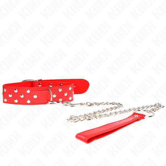 KINK - COLAR DE ALÇA DE REBITE DE ANEL COM CINTO 65 CM VERMELHO AJUSTÁVEL 36-50 CM X 3,8 CM