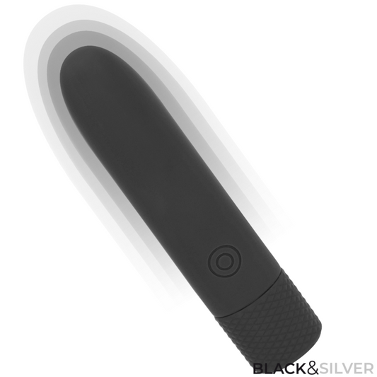 BLACK & SILVER - GERI USB RECARREGÁVEL VIBRATÓRIA BULLET 8 VIBRAÇÕES PRETO 10 X 2,2 CM - Infernum Store