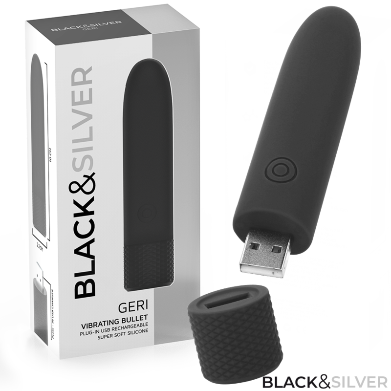 BLACK & SILVER - GERI USB RECHARGEABLE VIBRATING BULLET 8 VIBRATIONS BLACK 10 X 2.2 CM