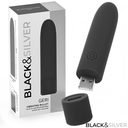 BLACK & SILVER - GERI USB RECHARGEABLE VIBRATING BULLET 8 VIBRATIONS BLACK 10 X 2.2 CM - Infernum Store